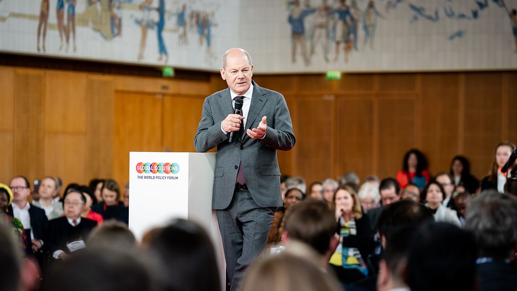 Chancellor Scholz during the discussion at the Global Solution Summit 2023 in Berlin. Global Solutions Summit 2023 Berlin Germany, T20 Think20 India, T7 Think7 Japan