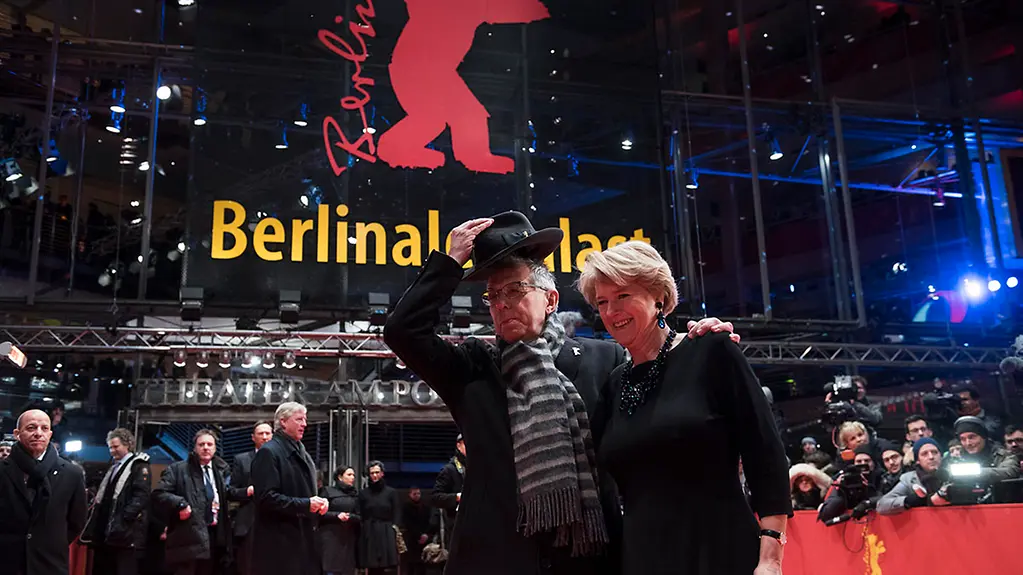 Festival Director Dieter Kosslick and Federal Government Commissioner for Culture and the Media Monika Grütters on the red carpet in front of the Berlinale Palast