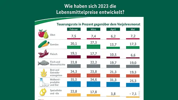 Grafik mit Darstellung der Entwicklung der Lebensmittelpreise