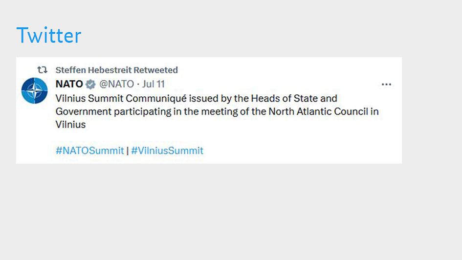 Steffen Hebestreit Retweeted: NATO@NATO: Vilnius Summit Communiqué issued by the Heads of State and Government participating in the meeting of the North Atlantic Council in Vilnius