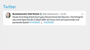 Heute Vormittag drückt Euch ganz Deutschland die Daumen. Viel Erfolg für das erste Spiel bei der Fußball-WM. Ich freue mich auf spannende und packende Spiele! #FIFAWWC #GERMAR