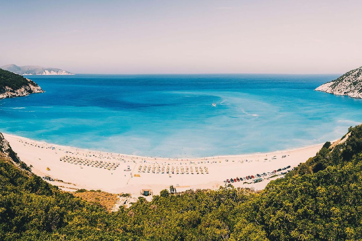 Panorama vom Myrtos Beach auf Kefalonia.