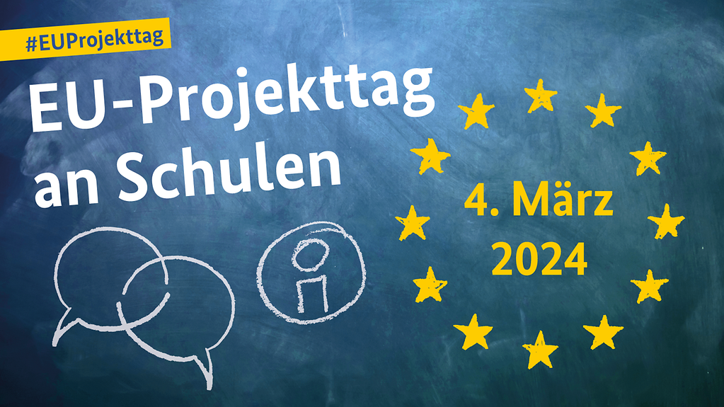 Grafik zum EU-Projekttag an Schulen am 4. März 2024 als Tafelbild.