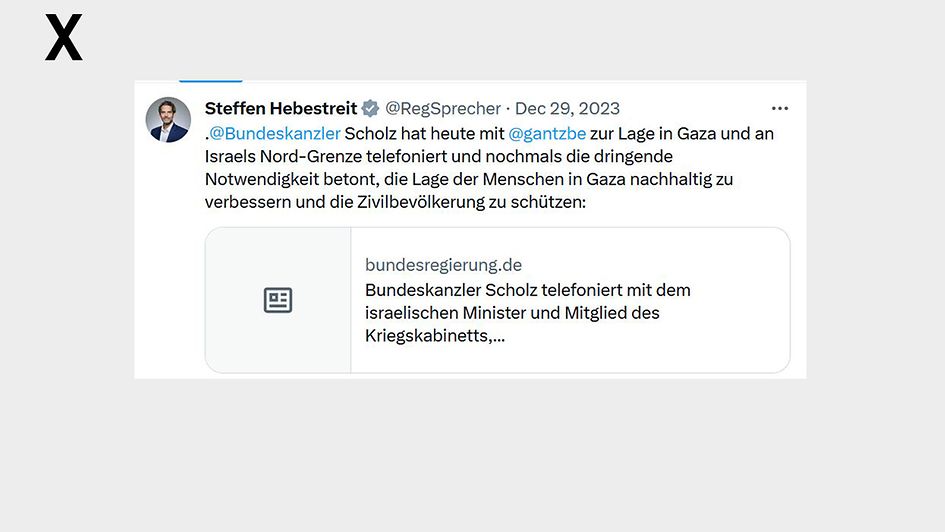 @Bundeskanzler Scholz hat heute mit @gantzbe zur Lage in Gaza und an Israels Nord-Grenze telefoniert und nochmals die dringende Notwendigkeit betont, die Lage der Menschen in Gaza nachhaltig zu verbessern und die Zivilbevölkerung zu schützen.