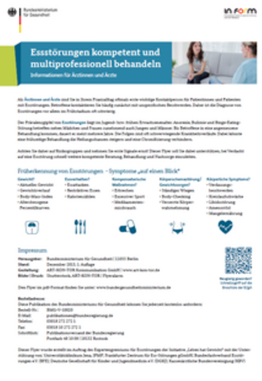 Titelbild der Publikation "Essstörungen kompetent und multiprofessionell behandeln - Informationen für Ärztinnen und Ärzte"