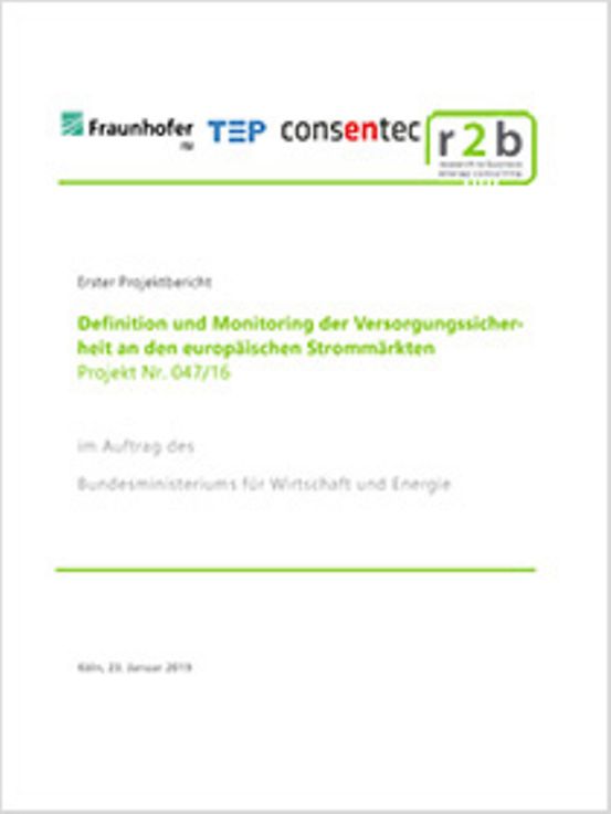 Titelbild der Publikation "Definition und Monitoring der Versorgungssicherheit an den europäischen Strommärkten"