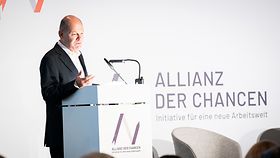 Bundeskanzler Olaf Scholz bei einer Rede anlässlich eines Netzwerktreffens der Allianz der Chancen.
