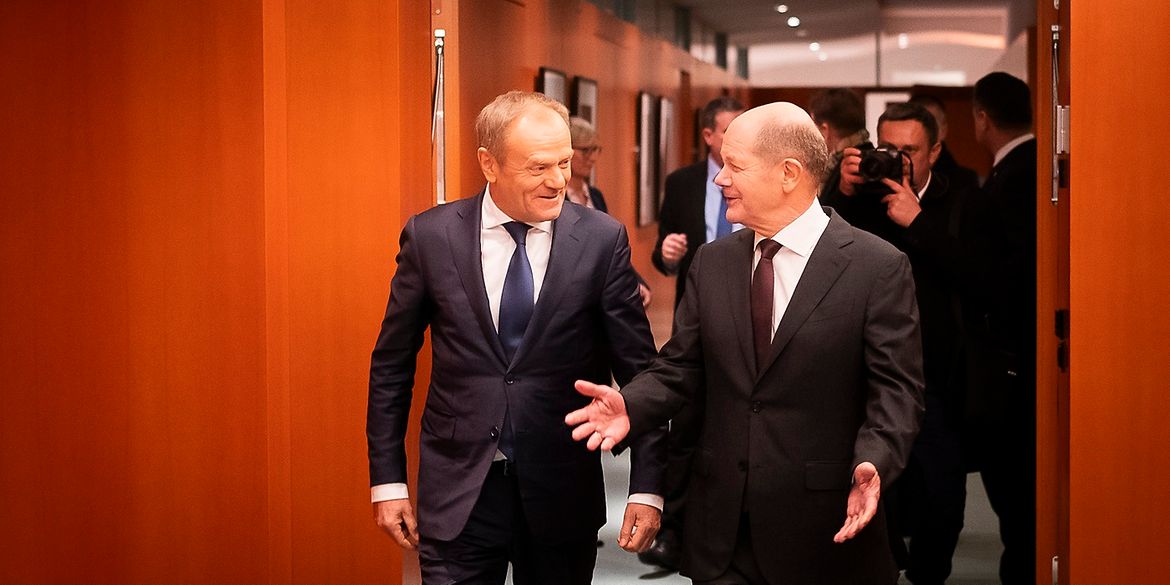 Kanzler Scholz mit dem polnischen Ministerpräsidenten Tusk im Kanzleramt.