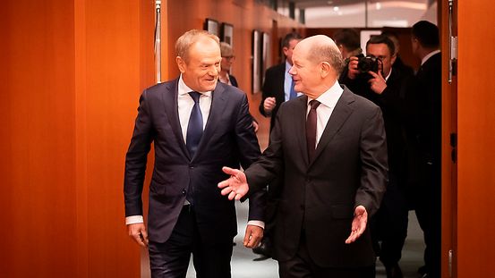 Federal Chancellor Scholz with Polish Prime Minister Tusk at the Chancellery.