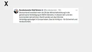 Deutschland investiert mehr als 2% der Wirtschaftsleistung in die gemeinsame Verteidigung im NATO-Bündnis. In diesem Jahr und den kommenden Jahrzehnten. 