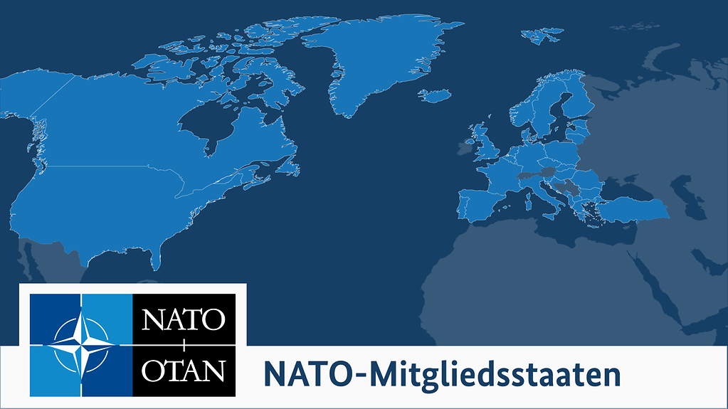 Nordhalbkugel der Erde mit Mitgliedsstaaten der Nato in Blau