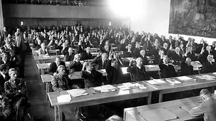 Blick in den Parlamentarischen Rat im Jahr 1949.