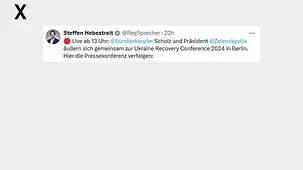  Live ab 13 Uhr: @Bundeskanzler Scholz und Präsident @ZelenskyyUa äußern sich gemeinsam zur Ukraine Recovery Conference 2024 in Berlin. Hier die Pressekonferenz verfolgen.