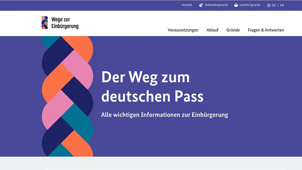 Ein Screenshot der Webite www.einbürgerung.de