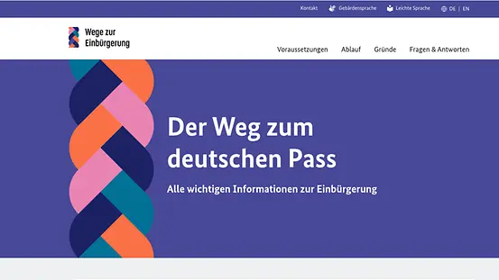 Ein Screenshot der Webite www.einbürgerung.de