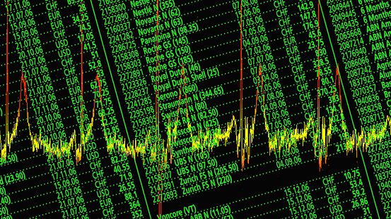 Monitorbild von Börsen- und Aktienkursen