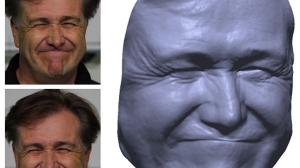 Stereoaufnahme des Gesichts und vom Computer erzeugtes Gesicht