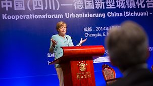 Bundeskanzlerin Angela Merkel bei der Eröffnung der Urbanisierungskonferenz.
