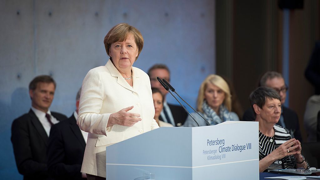 Bundeskanzlerin Angela Merkel spricht auf dem VIII. Petersberger Klimadialog.