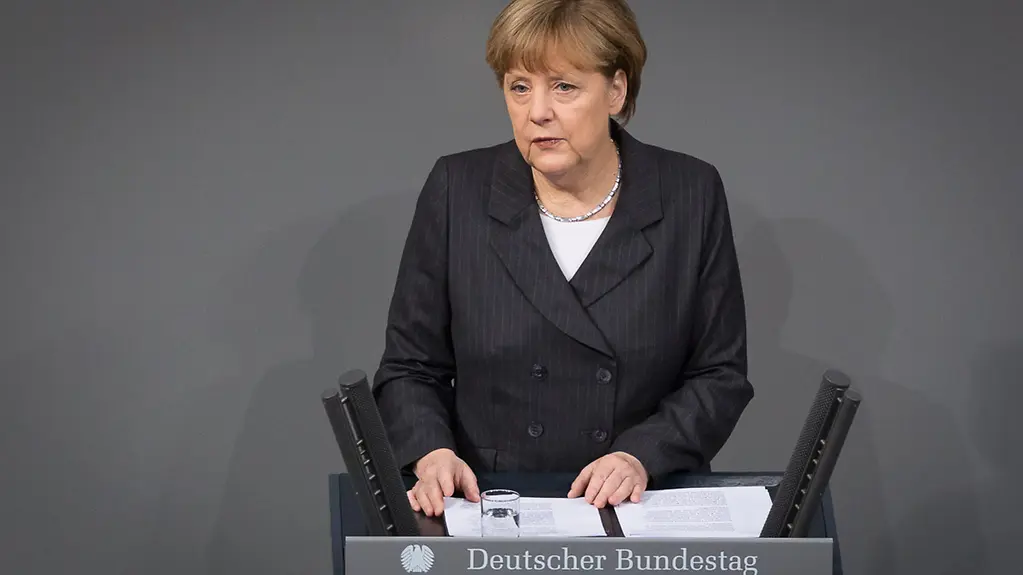In the German Bundestag Chancellor Angela Merkel delivers a government statement in the wake of the terrorist attacks in Paris.