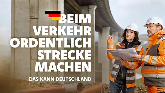 Kampagnenmotiv "Beim Verkehr ordentlich Strecke machen. Das kann Deutschland."