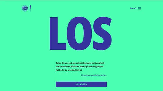 Screenshot der Startseite des Bürokratiemeldeportals