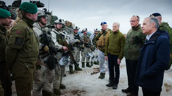 Federal Chancellor Friedrich Merz with Jonas Gahr Støre, Prime Minister of Norway, and Mark Carney, Prime Minister of Canada, at a NATO exercise