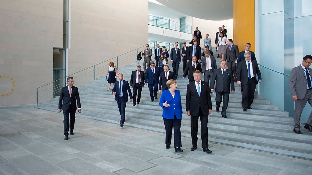 Bundeskanzlerin Angela Merkel und Rumäniens Präsident Klaus Johannis.