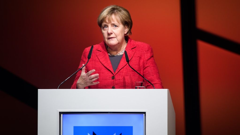 Bundeskanzlerin Angela Merkel spricht bei der Eröffnung der Medientage München.