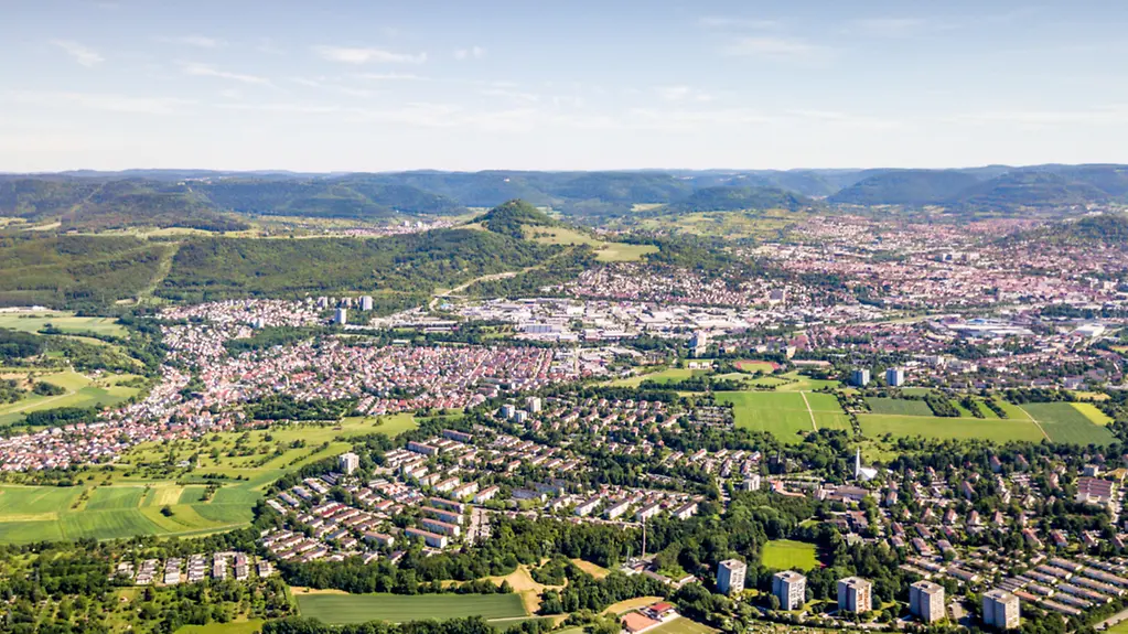 Blick aus der Vogelperspektive auf die Kommune Reutlingen
