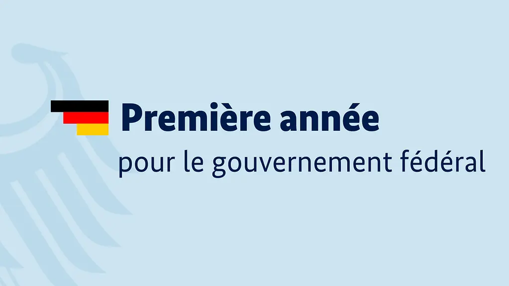 « Un an Gouvernement fédéral » sur fond bleu