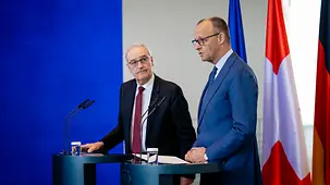 Bundeskanzler Friedrich Merz und Guy Parmelin, Bundespräsident der Schweiz.