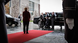 Bundeskanzlerin Angela Merkel begrüßt US-Präsident Barack Obama im Kanzleramt.