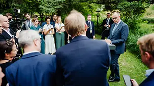 Le chancelier fédéral Friedrich Merz lors d’une déclaration à la presse à l’occasion du sommet du G7.