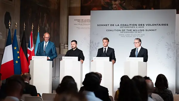 Die Koalition der Willigen - Staatschefs Merz, Selnskjy, Macron, Starmer