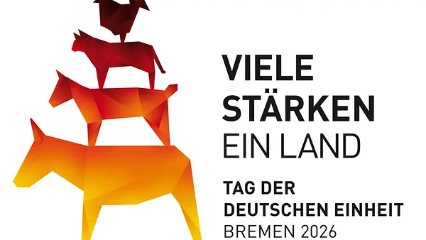 Grafische Darstellung der Bremer Stadtmusikanten in den Farben der Deutschlandflagge
