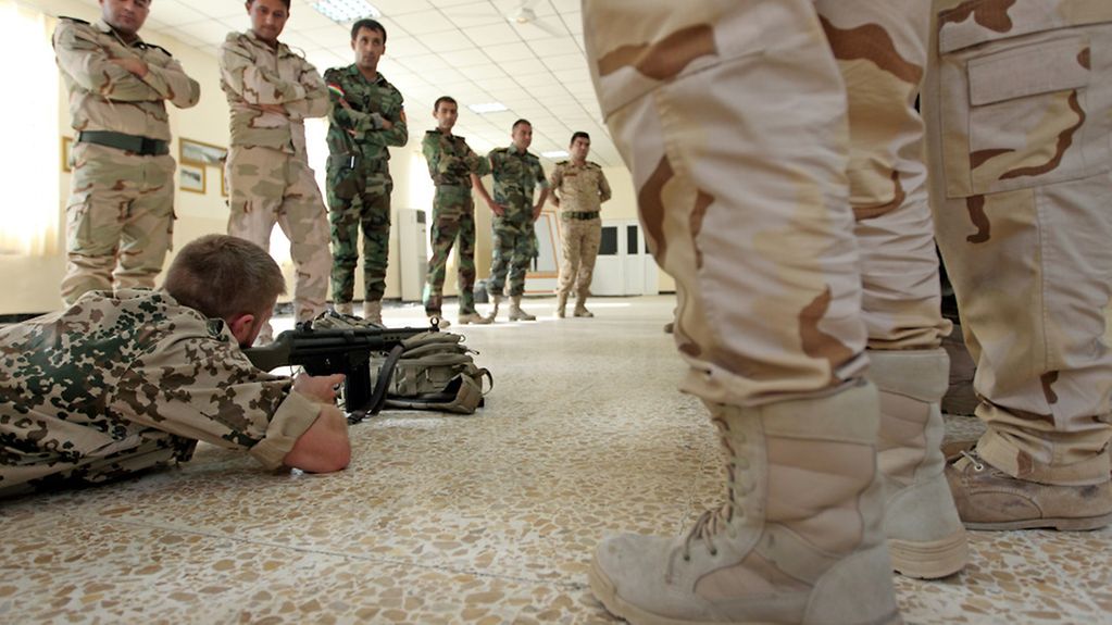 Theoretical instruction in the use of the weapons Germany has supplied to the Peshmerga at a training centre near Erbil in northern Iraq