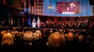 Bundespräsident Steinmeier bei einer Rede anlässlich des Festaktes zum Tag der Deutschen Einheit.