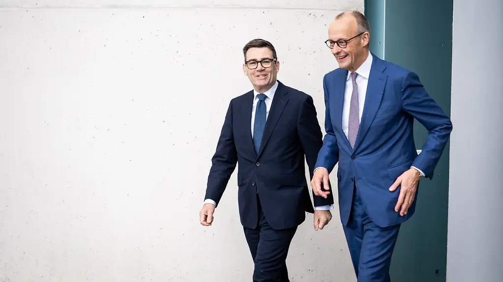 Bundeskanzler Friedrich Merz und der britische Premierminister Andrew Burnham