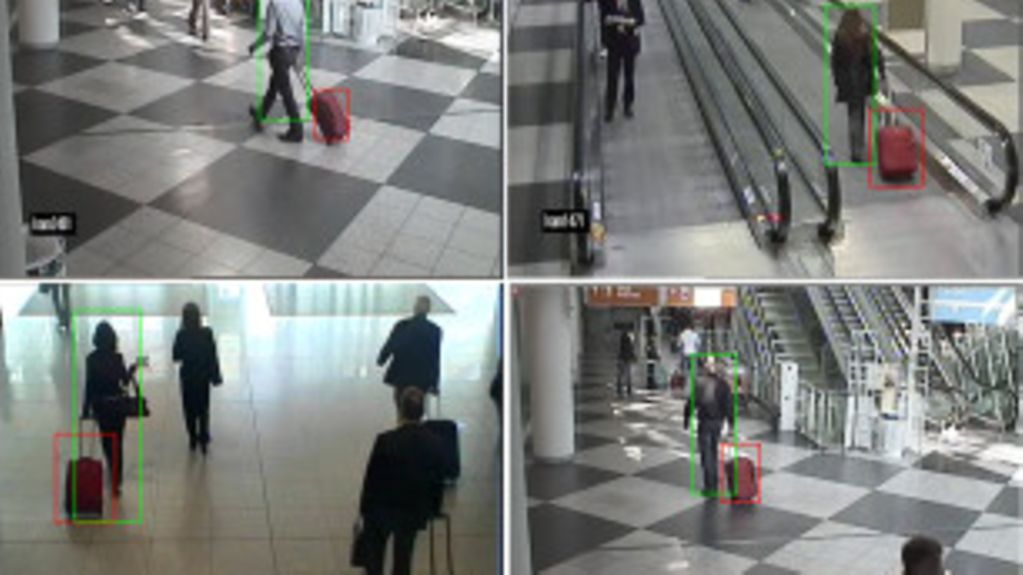 Vier Bilder aus Überwachungskameras mit Personen die einem Suchkriterium entsprechen