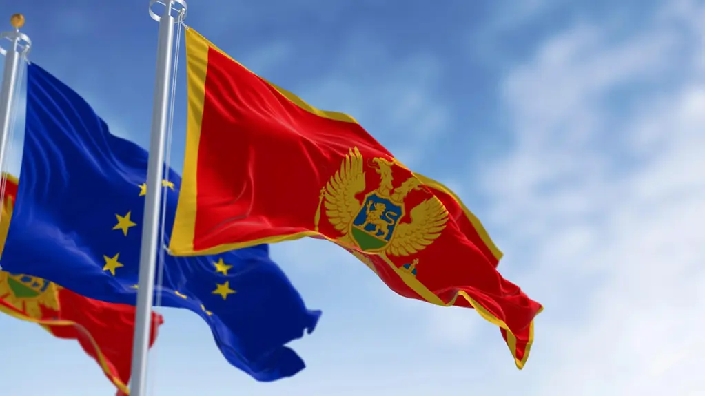 Die Flaggen von Montenegro und der Europäischen Union wehen.