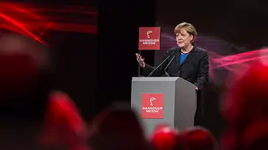 Chancellor Angela Merkel speaks at the opening ceremony of the Hannover Messe.