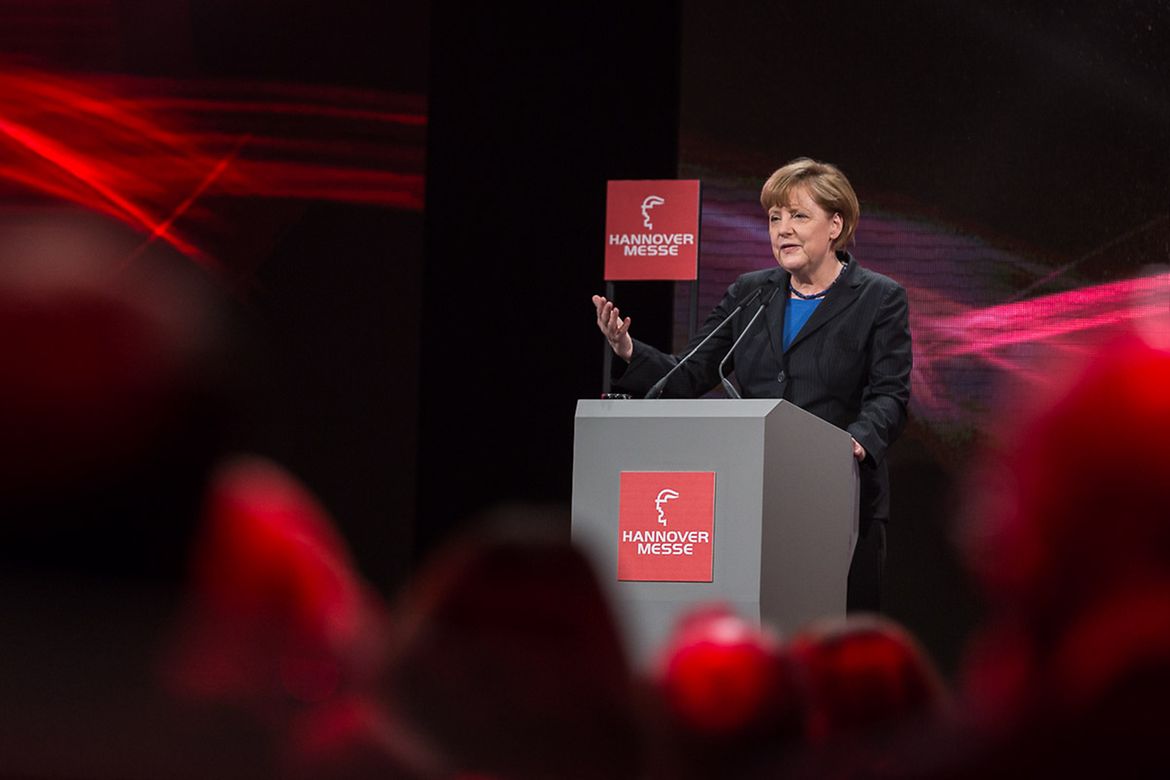 Chancellor Angela Merkel speaks at the opening ceremony of the Hannover Messe.