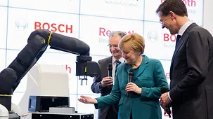 Chancellor Angela Merkel at the Bosch stand at the Hannover Messe