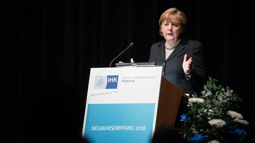 Bundeskanzlerin Merkel beim Neujahrsempfang der IHK in Magdeburg
