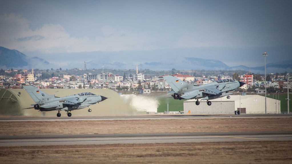 Tornado jets of the Tactical Air Force Wing 51 Immelmann take off from the Air Base at Incirlik on 6 January 2016