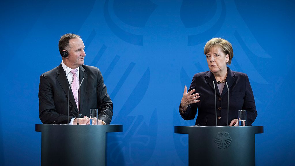 Chancellor Angela Merkel and New Zealand's Prime Minister John Key