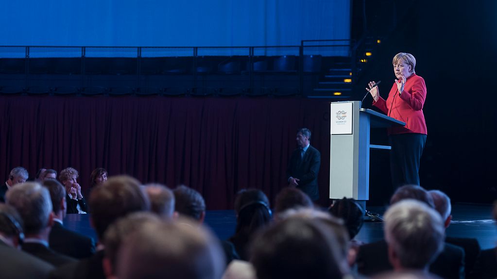 Chancellor Angela Merkel speaking at the Business20 Dialogue Forum