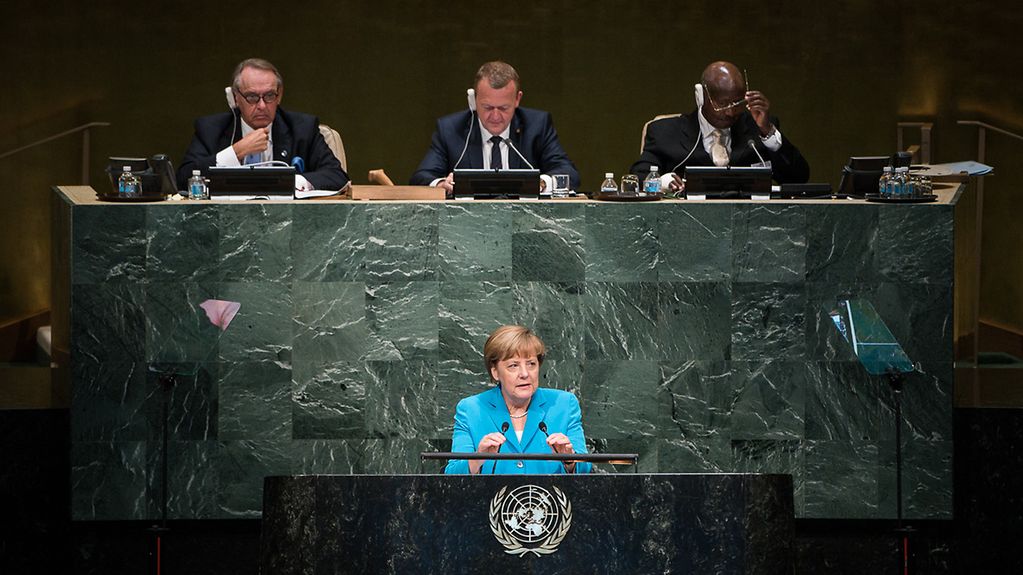 Bundeskanzlerin Angela Merkel spricht auf dem UN-Gipfel in New York.