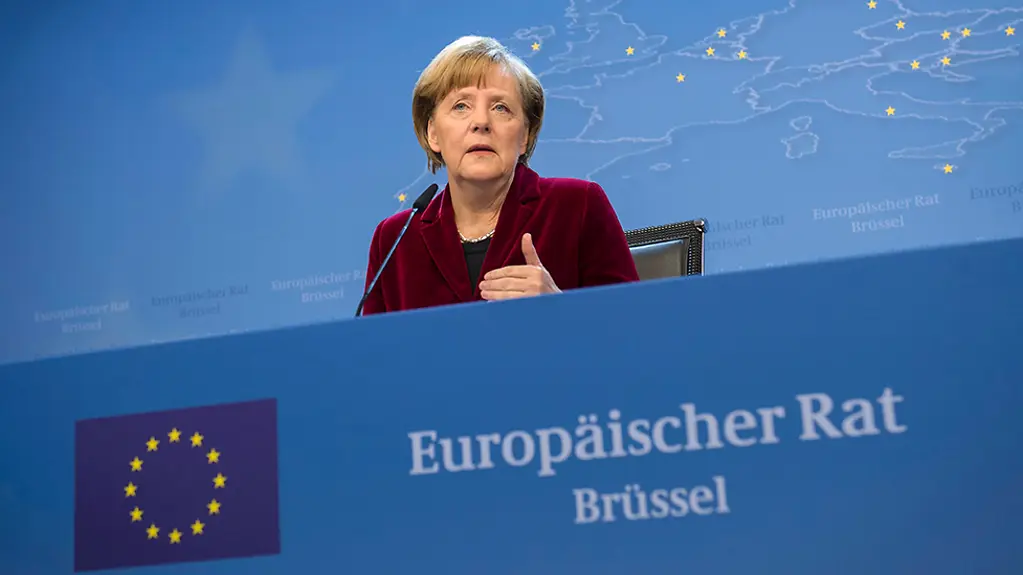 La chancelière fédérale pendant la conférence de presse à Bruxelles
